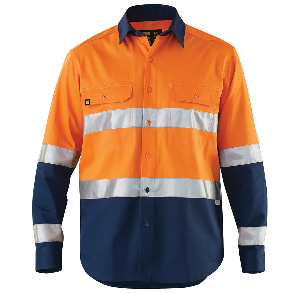 ELEVEN Workwear AEROCOOL Spliced Hi-Vis Bio-Motion 3M™ 'Hoop' Taped Cotton Drill Shirt